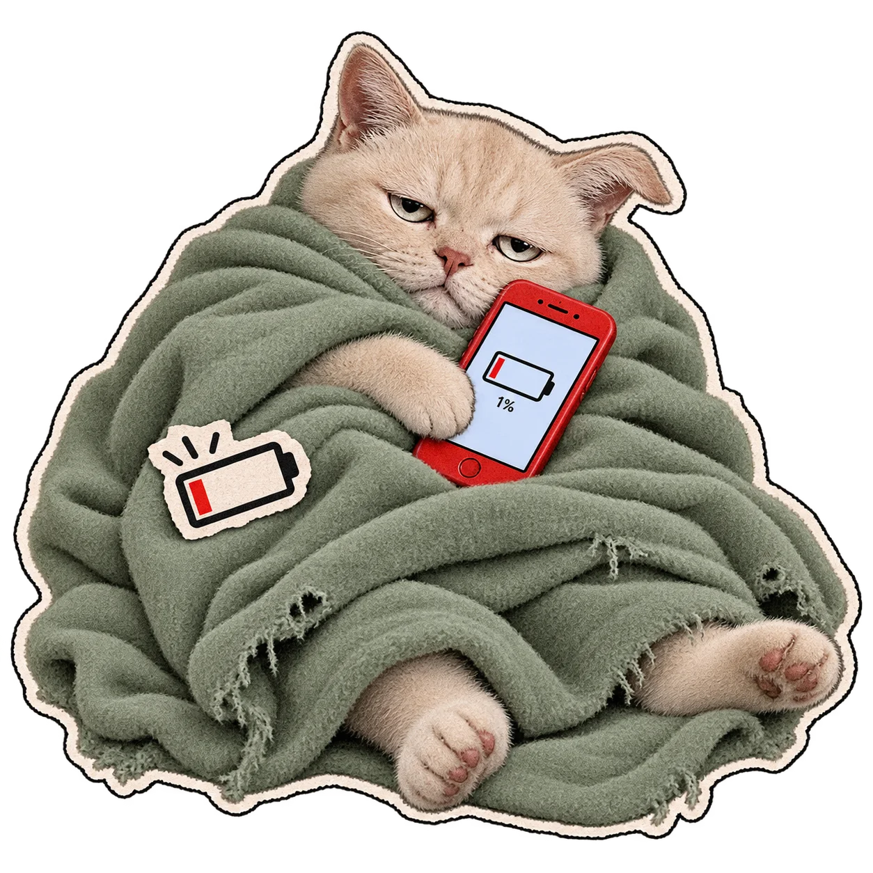 The Text Cat and phone both have one percent battery